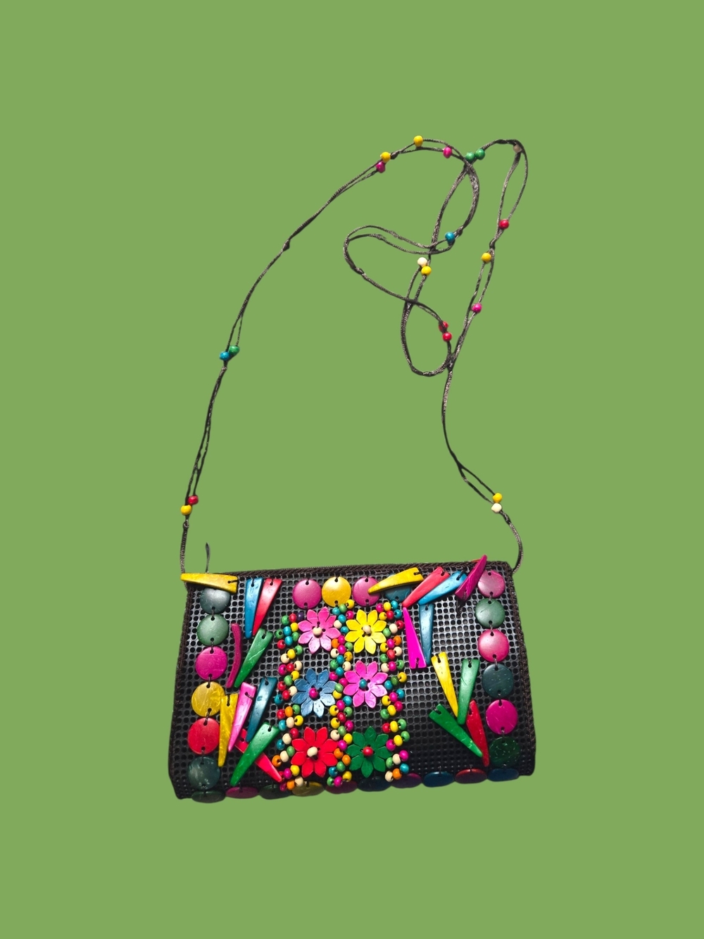 Multicolor Beaded Floral Crossbody Bag